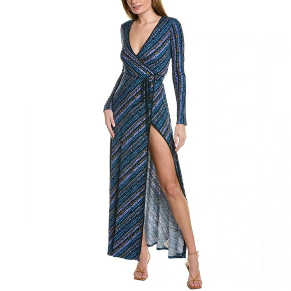 NWT Free People phoebe printed jersey maxi wrap dress in multi Size XS - Picture 3 of 12